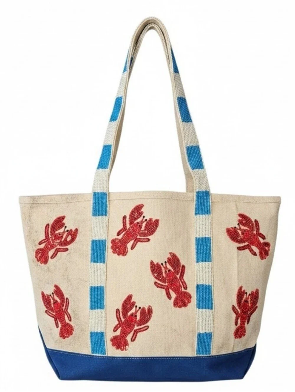 NWT Handcrafted in India Beaded Lobster Canvas Tote –Viral Coastal Statement Bag
